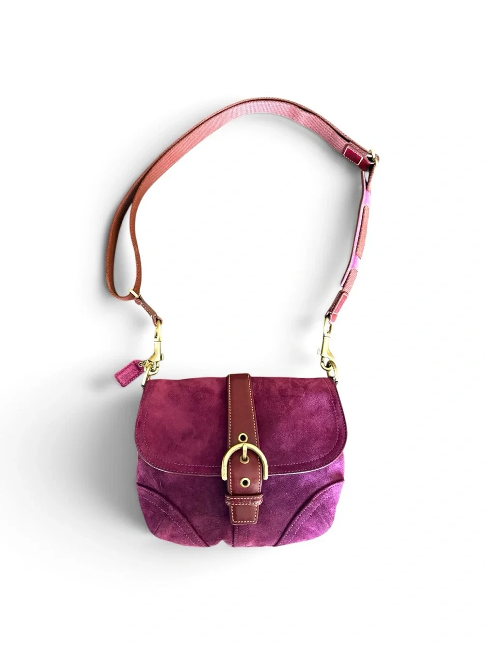 Vintage Coach Soho Plum Suede Buckle Flap Bag 2004-2005 Rare Y2K